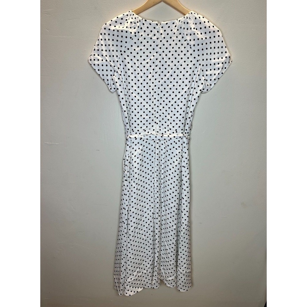 MARCS Polka Dot Dress Womens 10 White V-Neck Short Sleeve Midi Fit & Flare NEW - Picture 6 of 11
